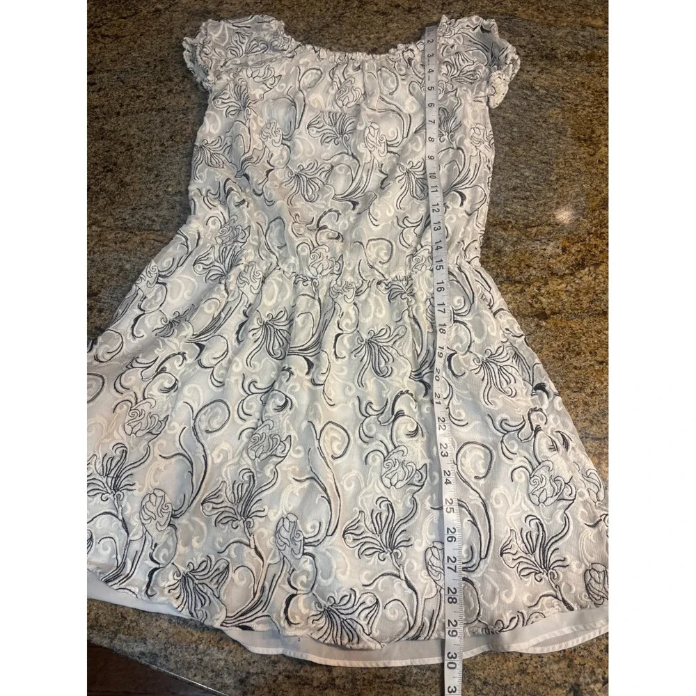 Alice +‎ Olivia JANELLE SILK Embroidered Off the Shoulder Dress 4 Cream Black